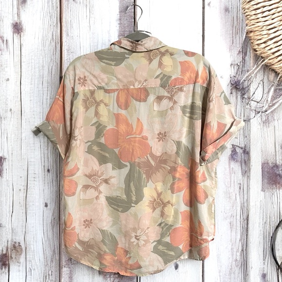 Aerie Vintage Aloha Floral Hawaiian Shirt Button-Up Cover Up Oversized Top S - Picture 2 of 5